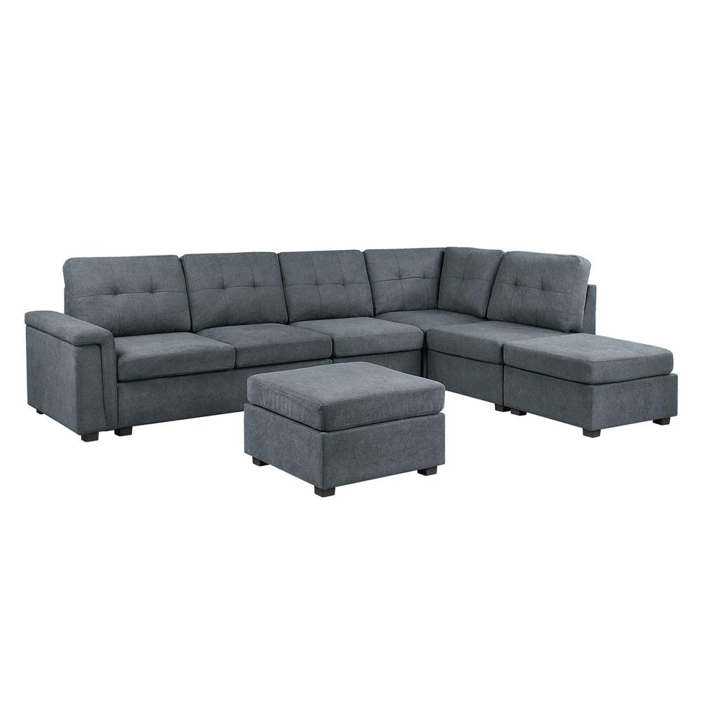 Gray Woven Fabric 7-Seater Sectional Sofa with Ottomans I334