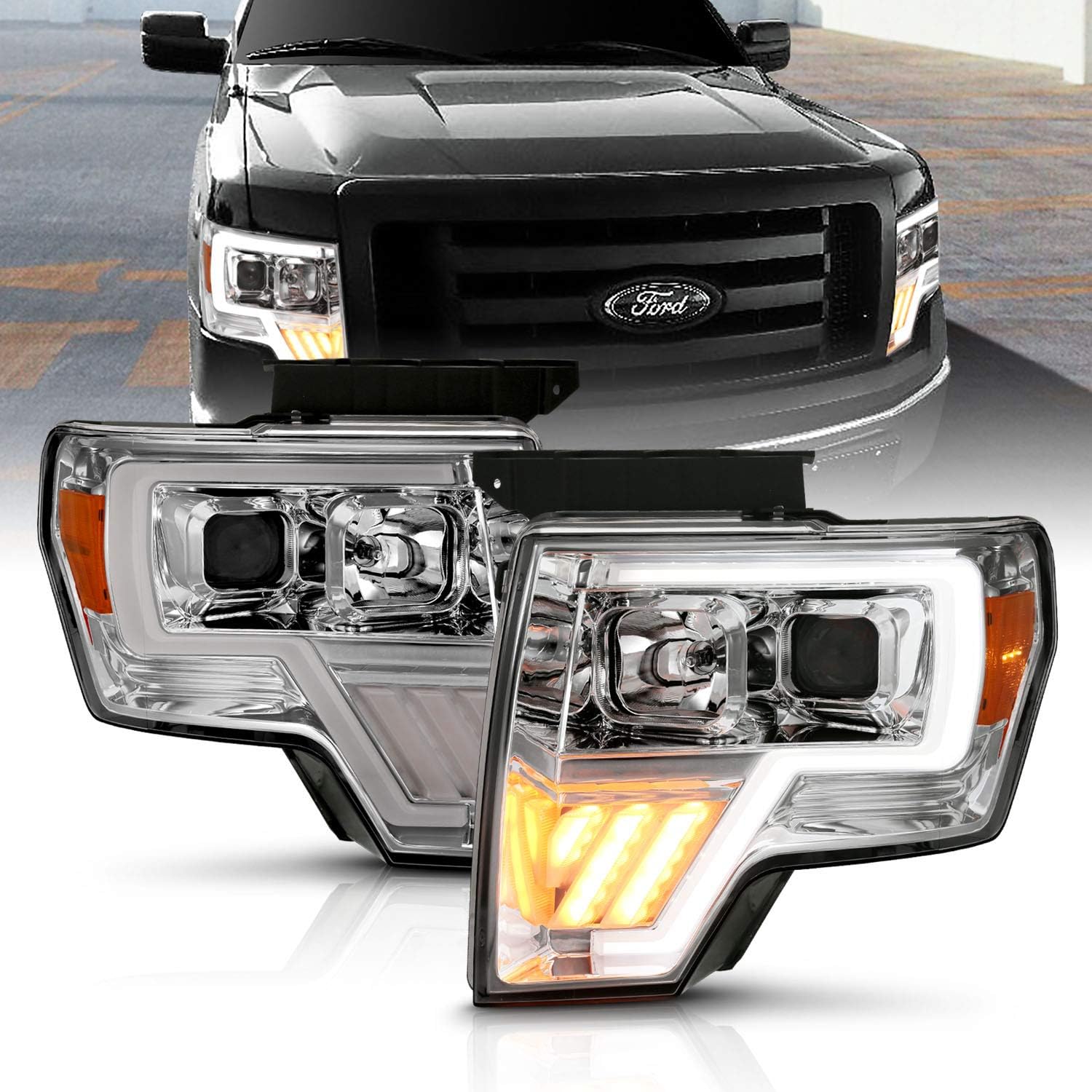 Black Projector Headlights LED Bar and Turn Signal Set N14885