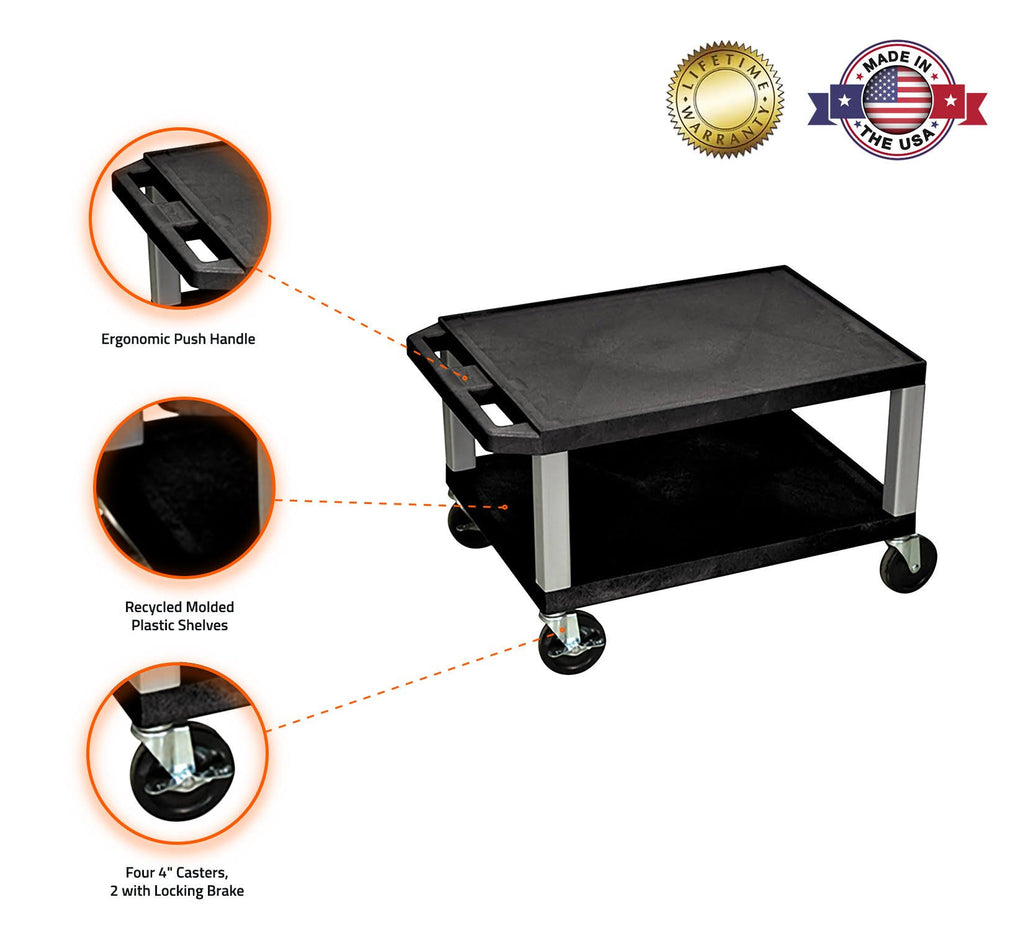 Black 2 Shelf AV Cart P945464