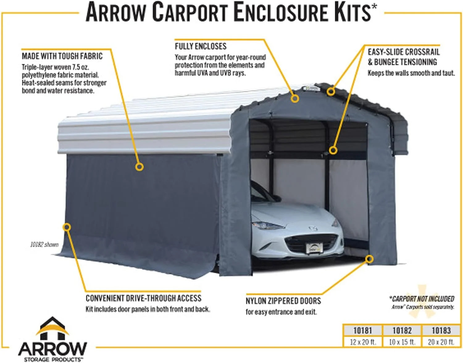 20 x 20 ft. Fabric Carport Enclosure Kit Y16196