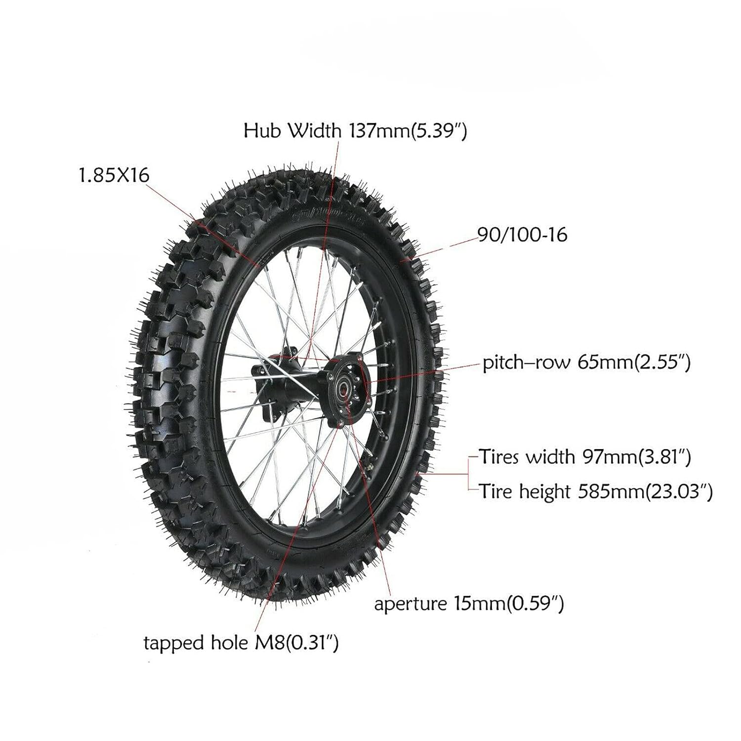 16" 90/100-16 Rear Wheel Tire Rim + 428 37T Sprocket for 110cc 125cc 140cc 150cc Dirt Bike P2033
