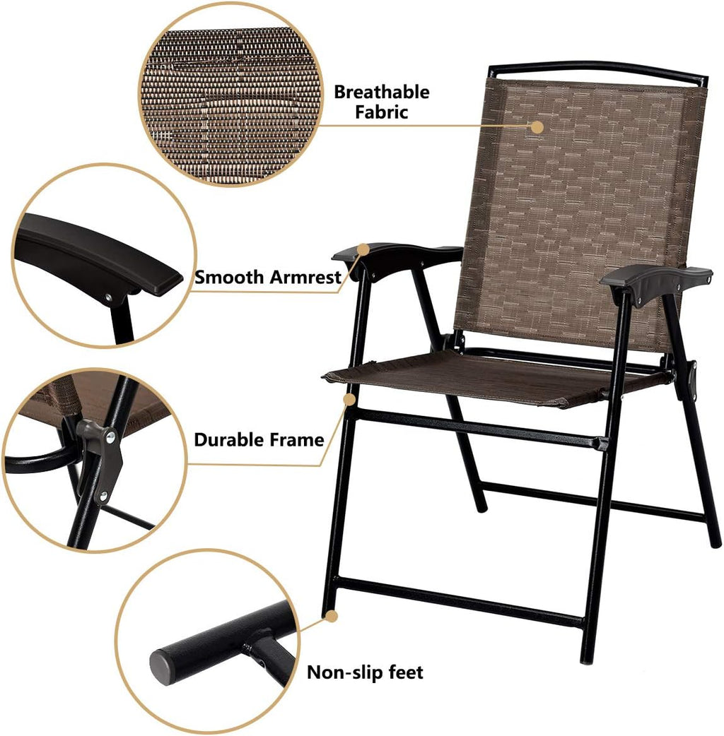 3-Piece Patio Bistro Set with Round Tempered Glass Table and 2 Foldable Chairs N376722