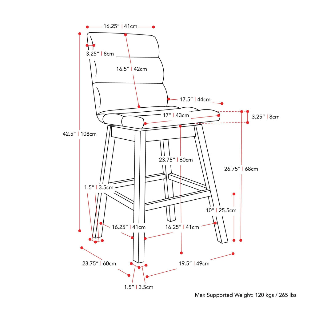 Dark Gray Fabric Barstool - Set of 2 W9698