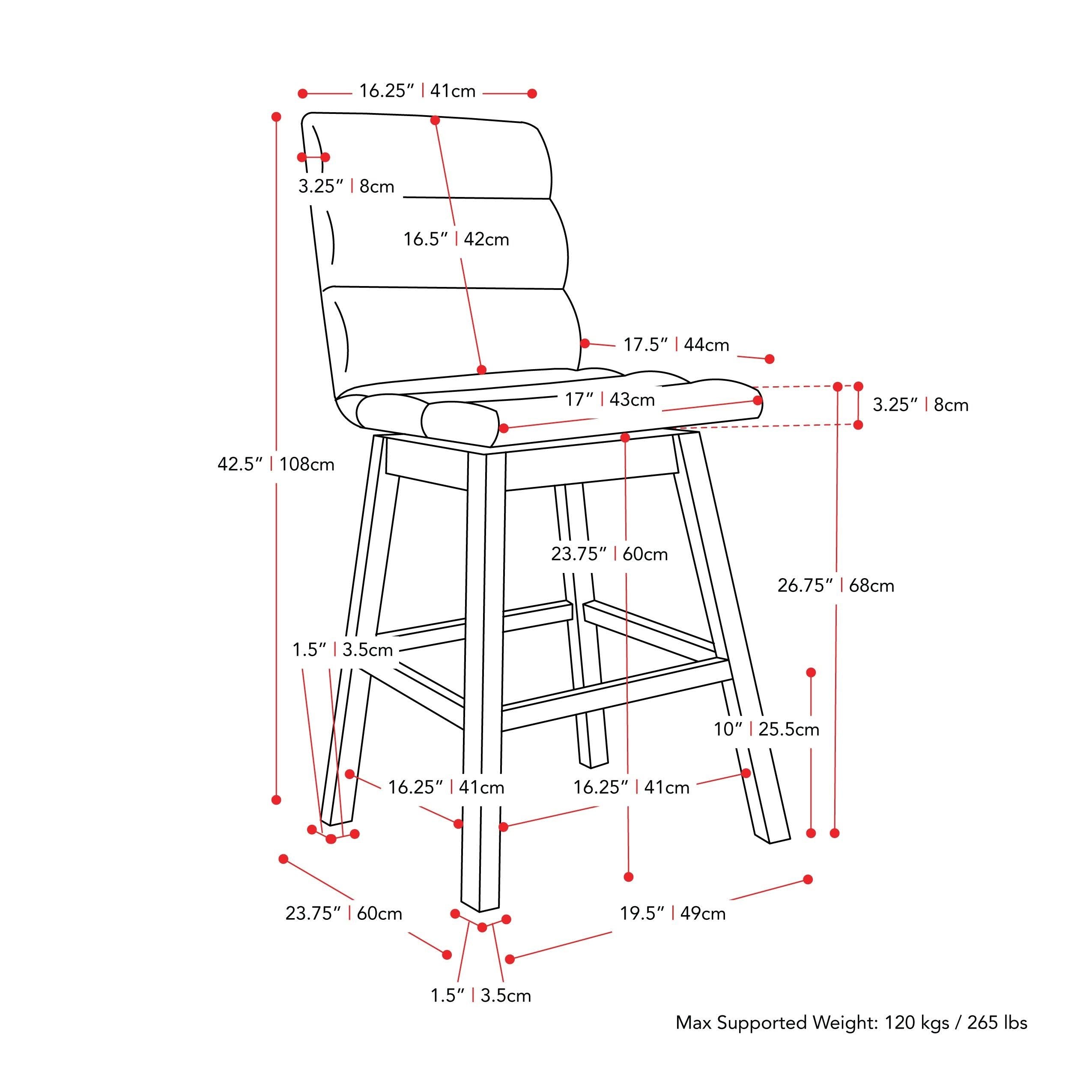 Dark Gray Fabric Barstool - Set of 2 W9698