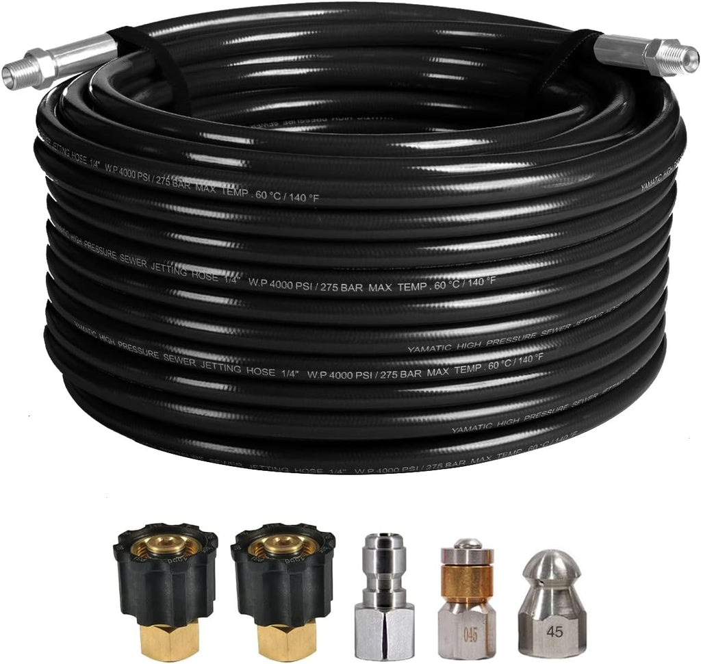 Sewer Jetter Kit for Pressure Washer, 50 FT 1/4 Inch NPT Drain Cleaning Hose, 4000 PSI Pack of 2 C216665