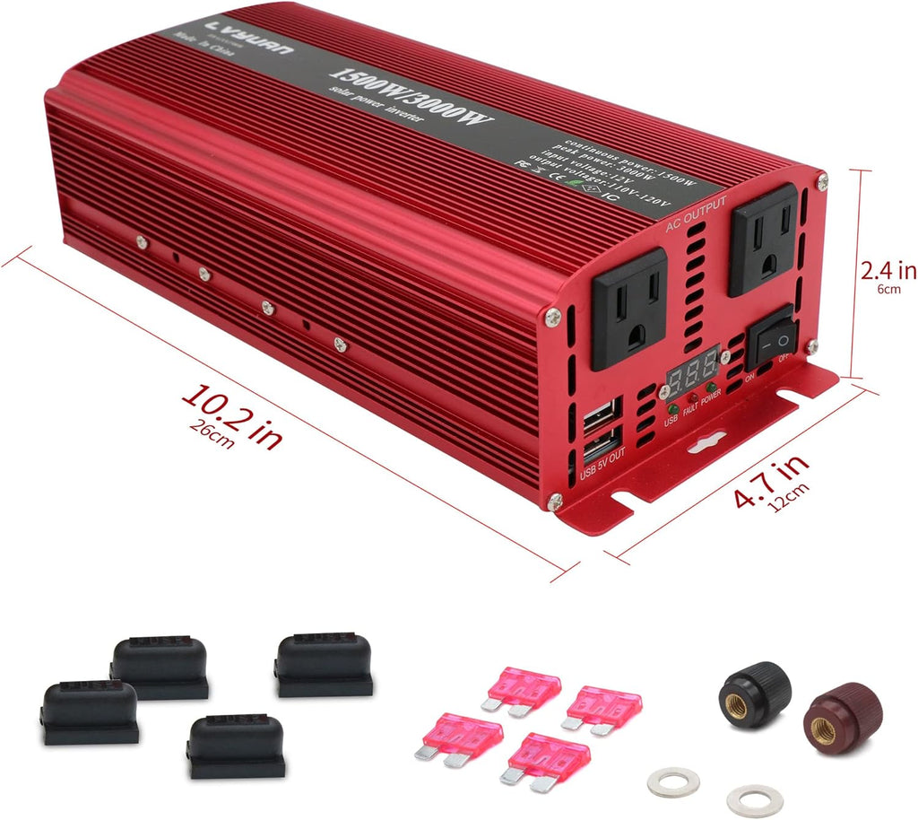 1500W Power Inverter Dual AC Outlets Dual USB DC 24V to 110V AC Car Inverter with Digital Display Z1953
