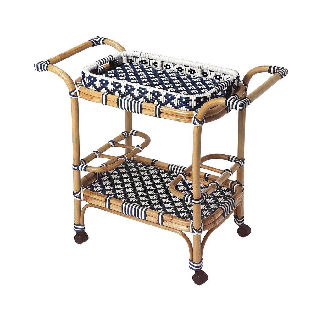 Blue & White Rattan Bar Cart K86822