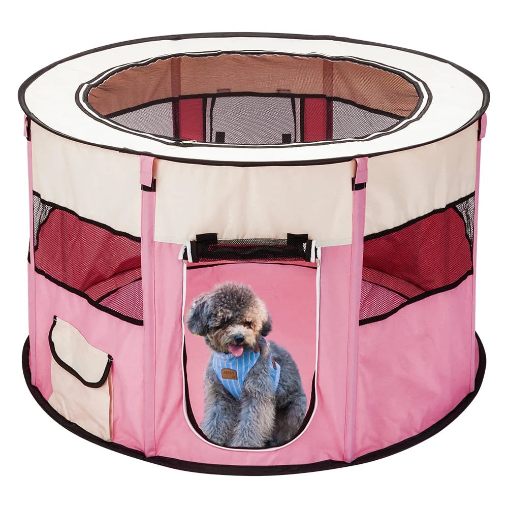 Pink 8 Panel Pet Playpen with Carry Bag L864