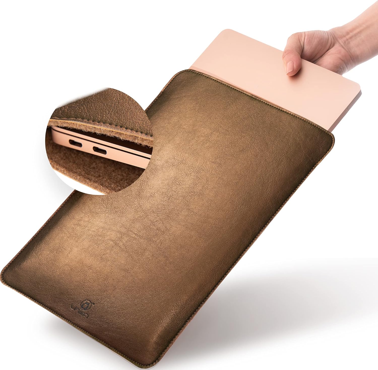 Thin Leather Laptop Sleeve, 13 Inch Suede Padded (Brown) V64472