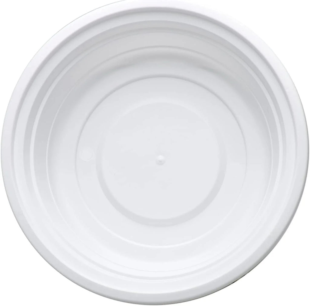 48oz 25 Pack White 9" Round Microwavable Plastic Container with Lid Q131