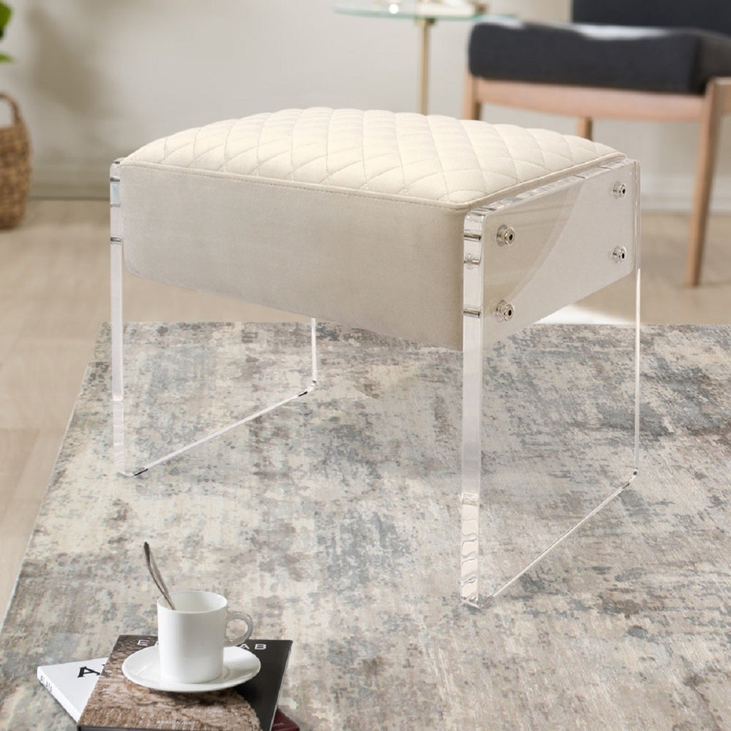 Ivory Velvet Stool J534