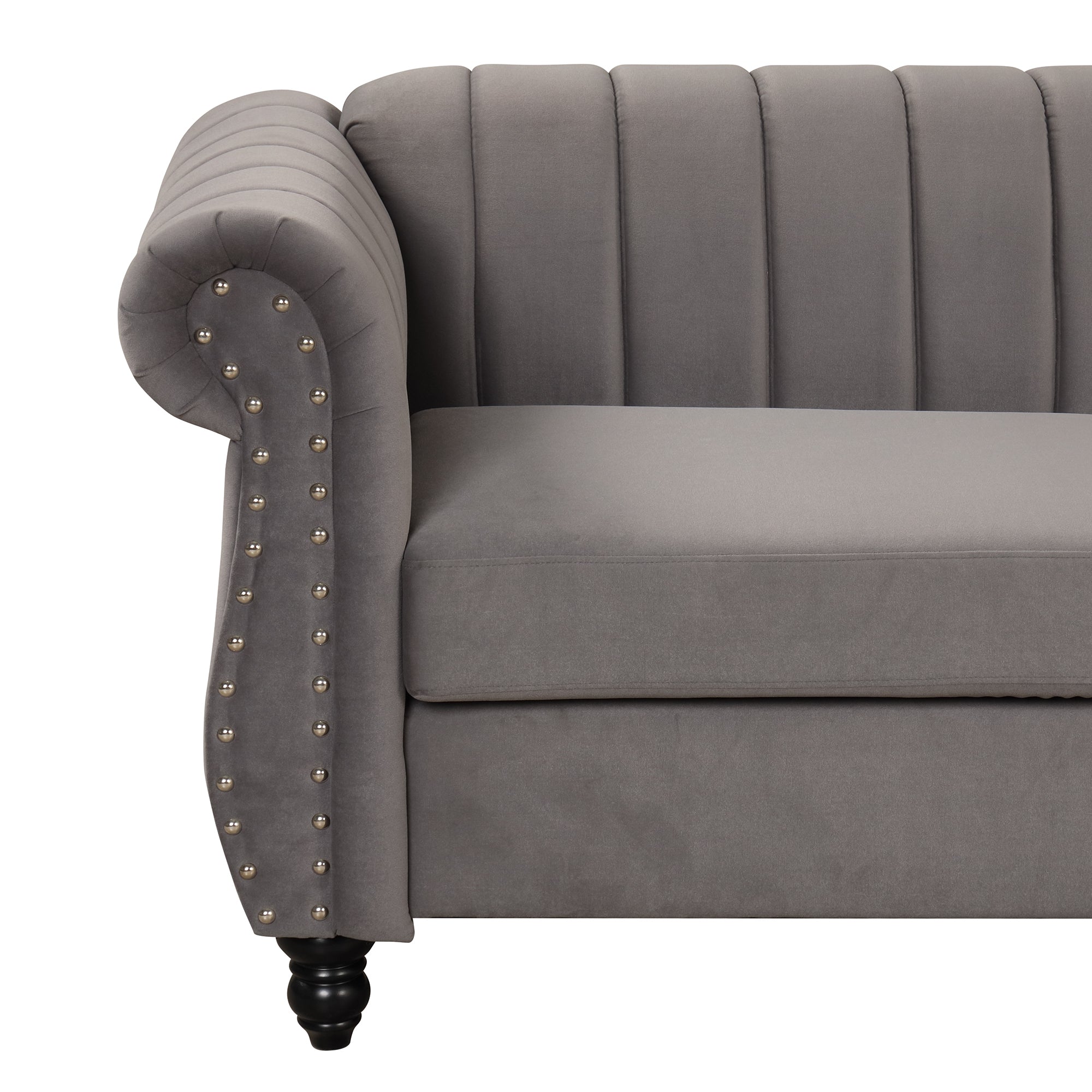 Gray Buttoned Tufted Sofa with Solid Wood Legs D6134