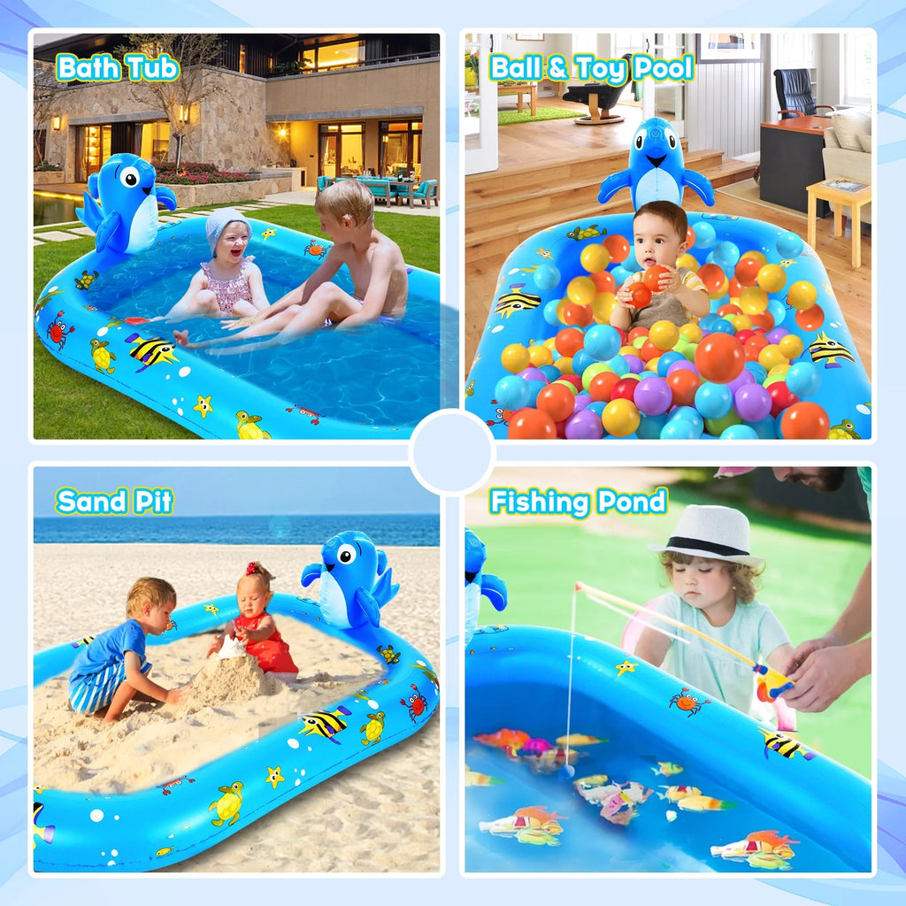 Dolphin Inflatable Sprinkler Pool 67 * 40in Kiddie Pool Y8127