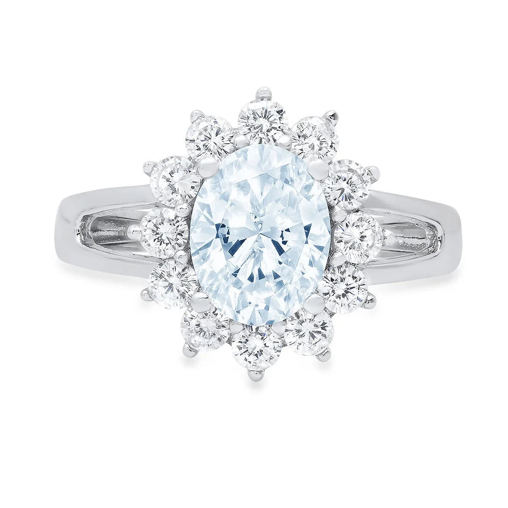 Oval Cut Natural Swiss Blue Topaz 18k White Gold Halo Ring Z260499