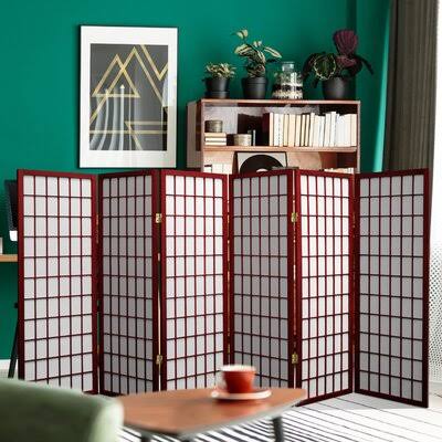Folding Room Divider, 6 Panels, Rosewood V7380