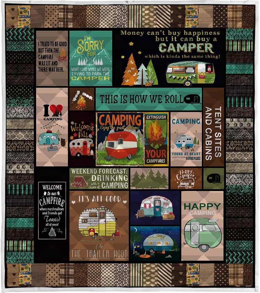 Quilted Camping Quilt Blanket for Bed Sofa (US Twin 59×80) T258