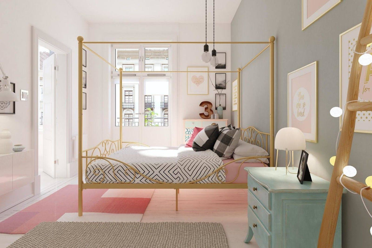 Gold Full Size Metal Canopy Bed Frame V360282
