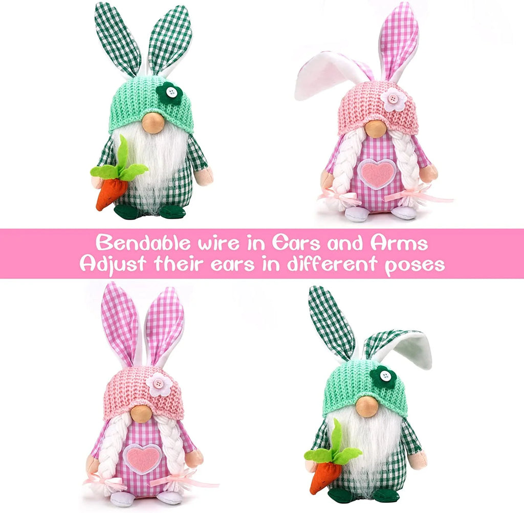 2 Pack Easter Gnomes Decorations with Bunny Tiered Tray Plush Gnome I867477