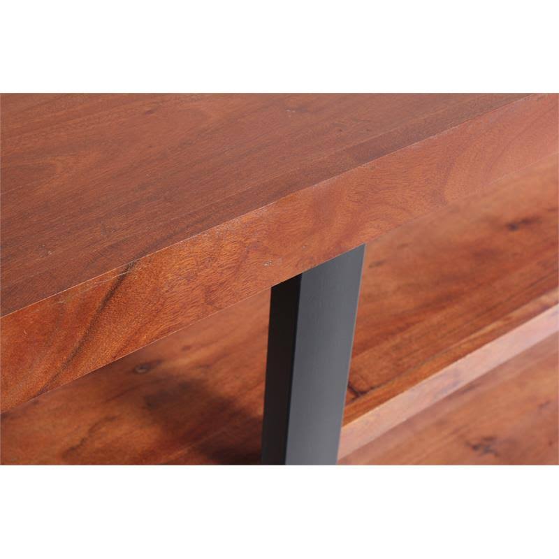 Brown and Black Mango Wood and Iron Console Table with Three Shelves J2441
