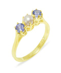9k Yellow Gold Cultured Pearl & Tanzanite Womens Ring Z987
