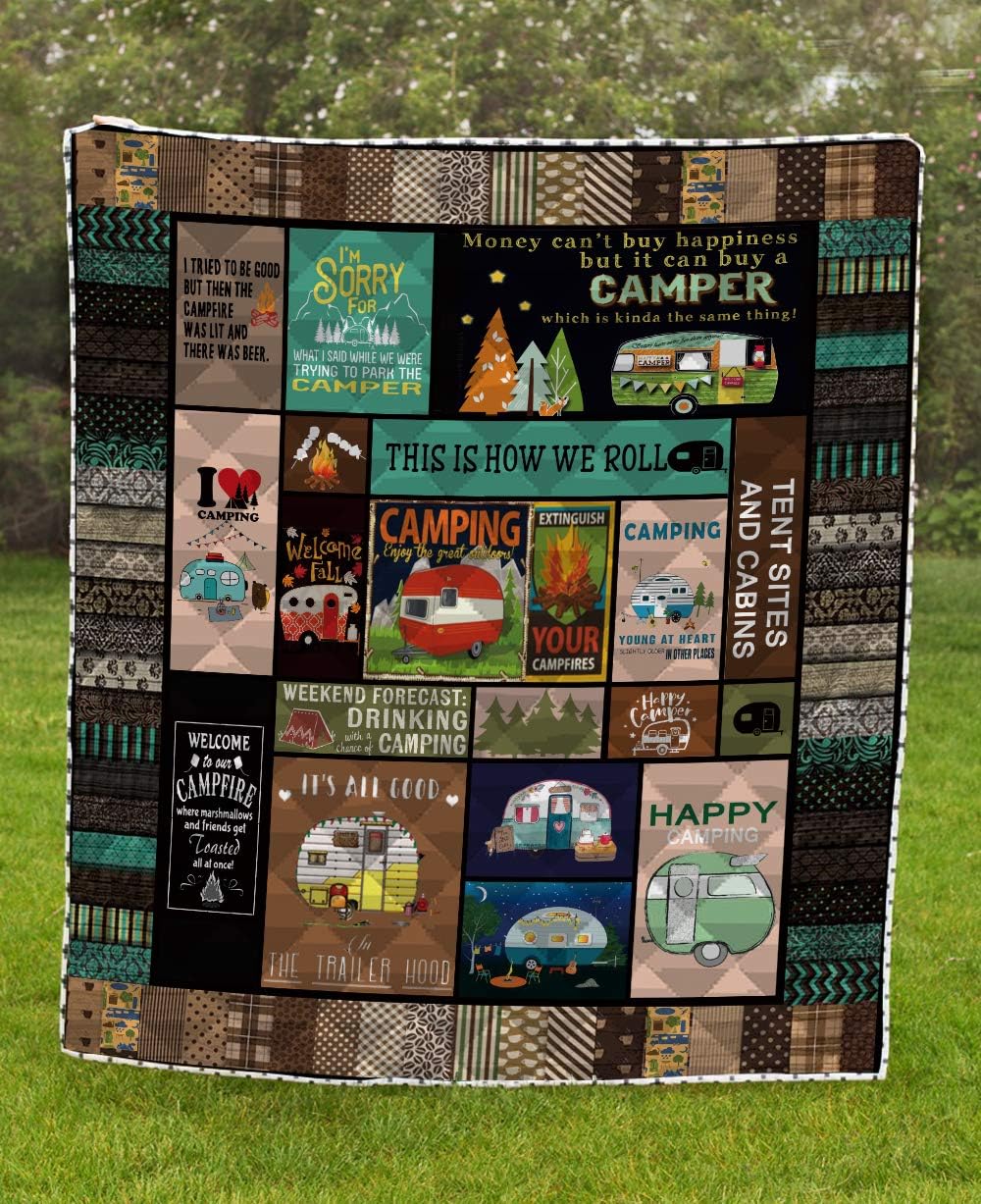 Quilted Camping Quilt Blanket for Bed Sofa (US Twin 59×80) T258