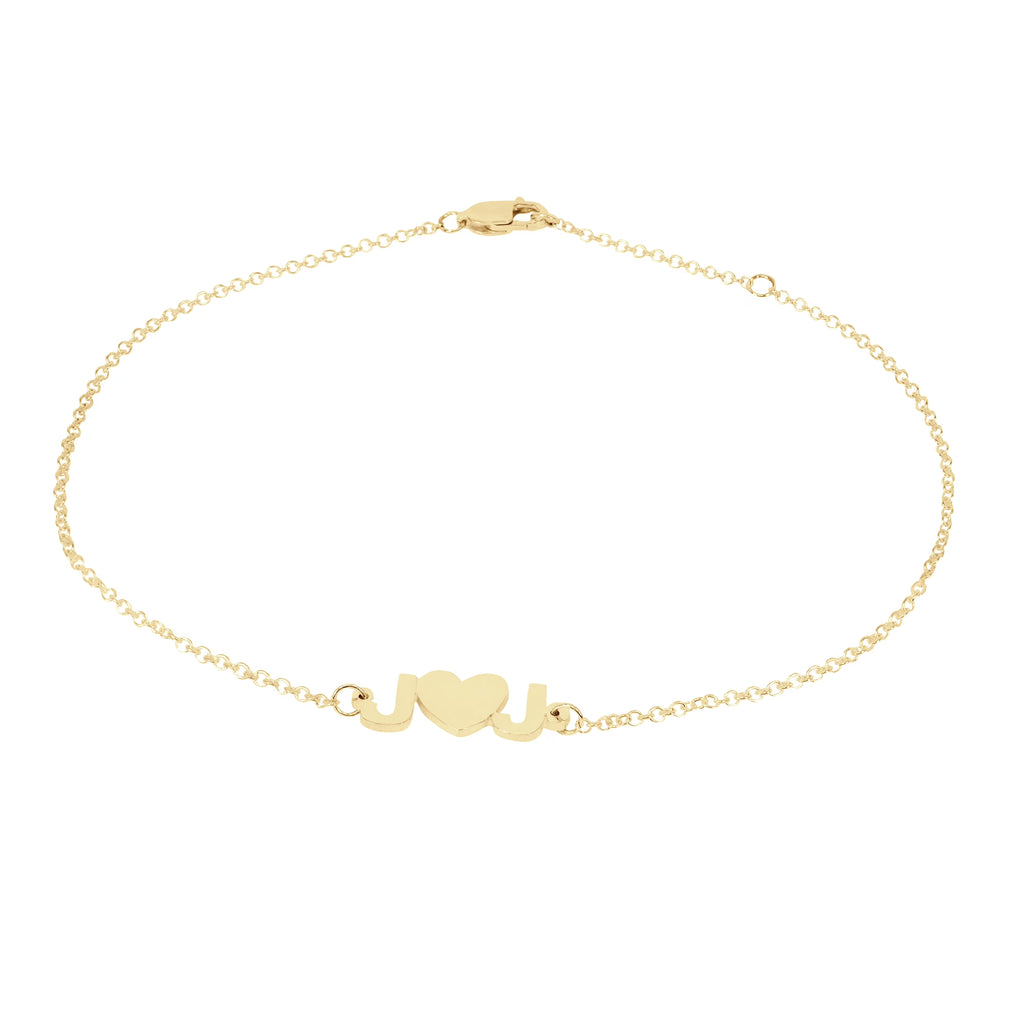 14Kt Gold Plated Sterling Silver Mini Initial Heart Anklet O712426