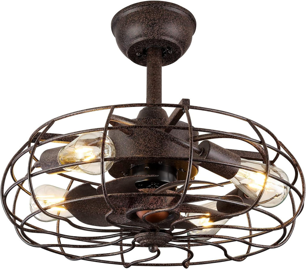 20-inch Caged Ceiling Fan with Lights Remote Control Black C80356