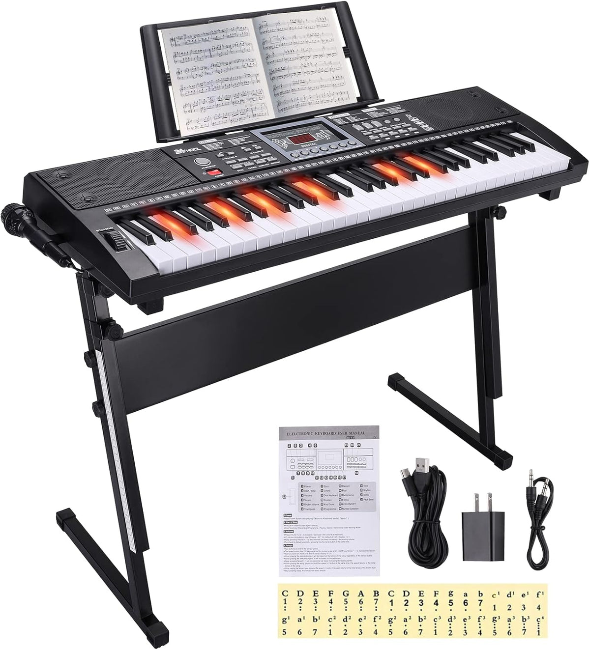 61 Key Electric Keyboard Piano with Stand, Built-in Dual Speakers, Microphone, Headphone & Display Panel Y8513