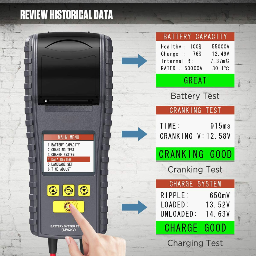 Car Battery Load Tester 100-2000 CCA with Thermal Printer Diagnostic Analyzer A9215