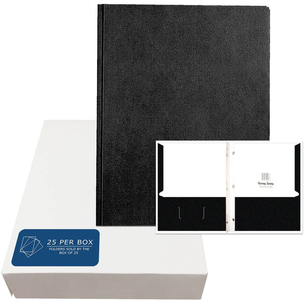 Black Embossed 2-Pocket Folders with Prongs, 25/Box F505
