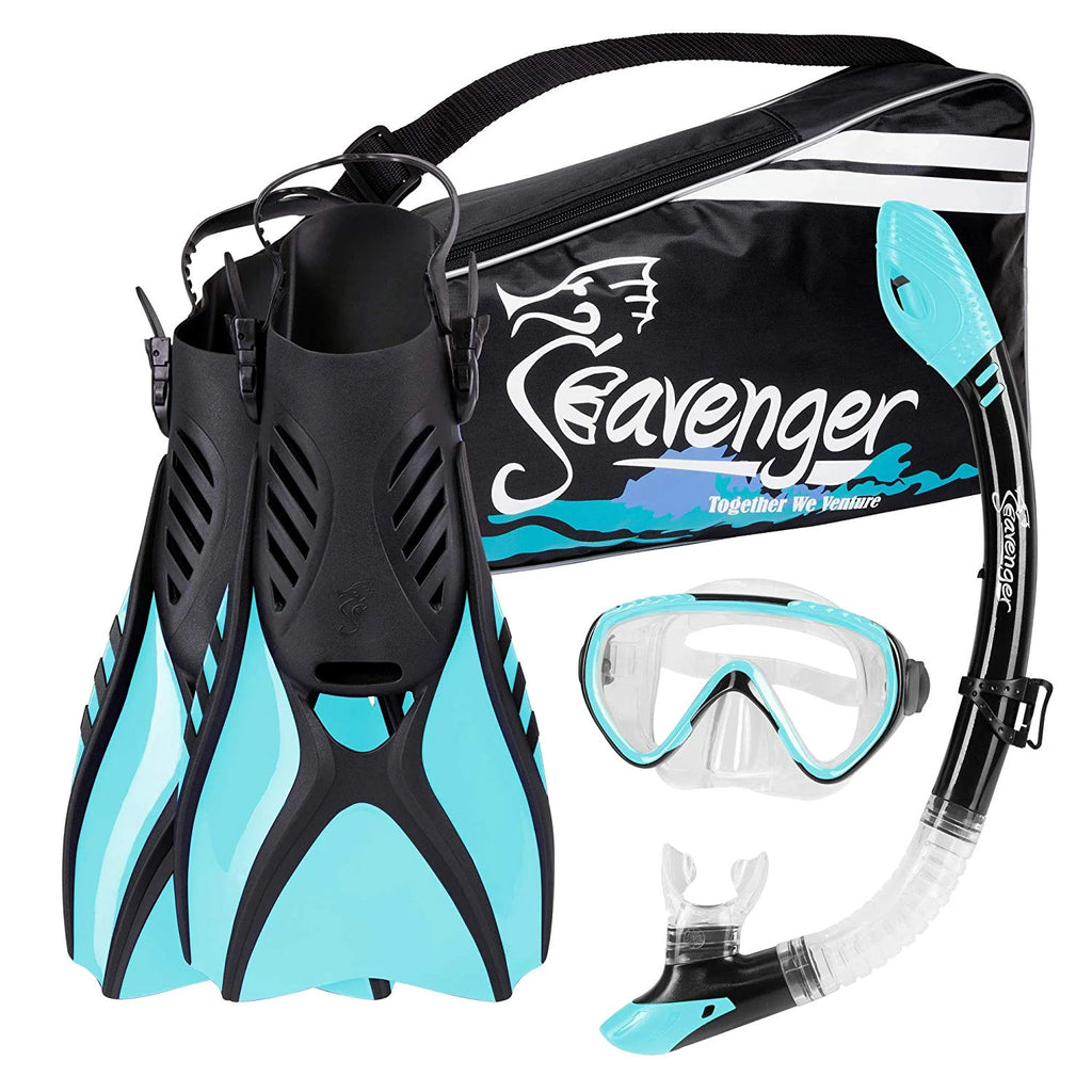 Sky Blue Snorkeling Set with Fins, Snorkel, Mask and Gear Bag J679369