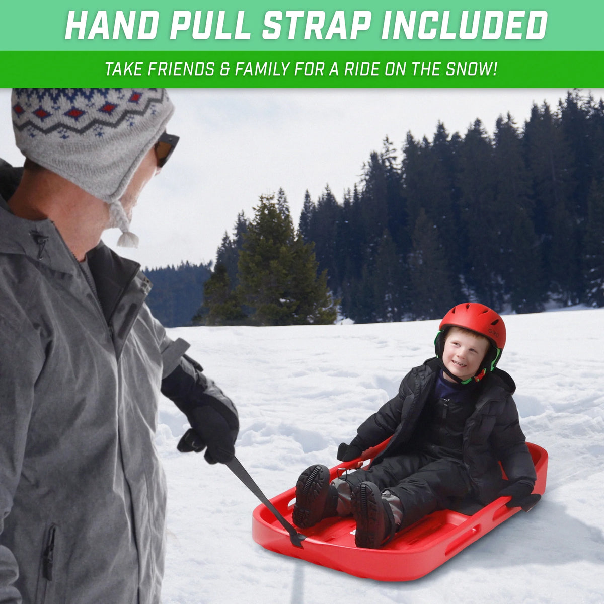 Red Snow Sled with Pull Strap and Padded Seat H599