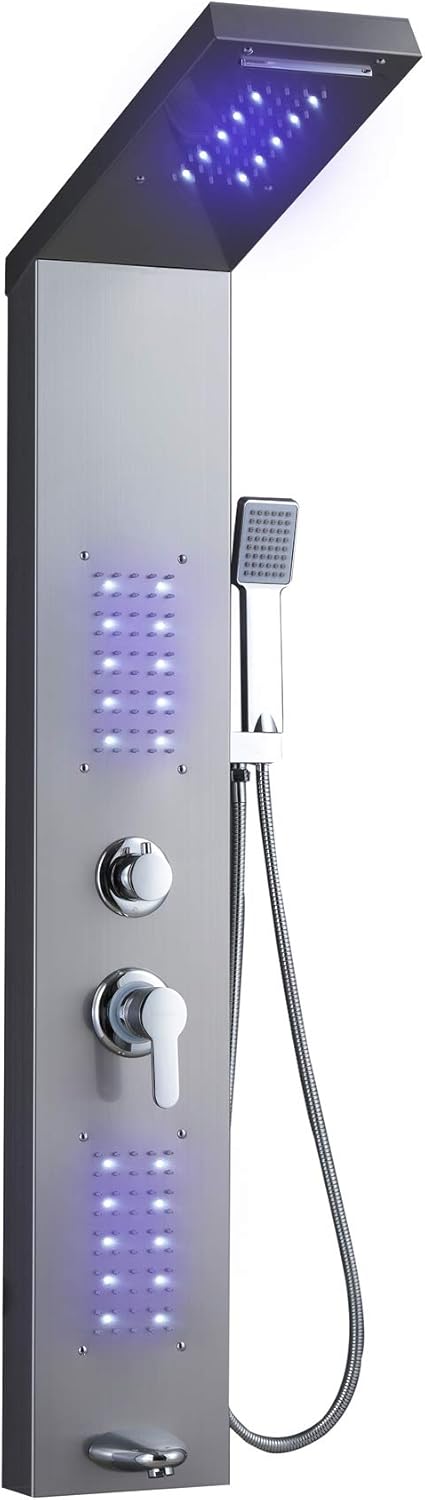 Black Stainless Steel Shower Panel with LED Body Jets D161490