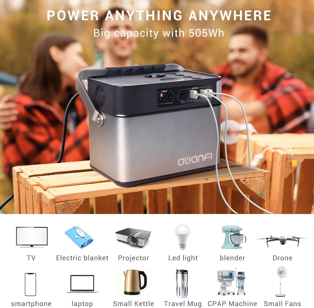 Portable Power Station 500W, 505Wh/140400mAh Pure Sine Wave Solar Generator with 2 AC Outlets, 12V DC, 3 USB, Emergency Light, Lithium Battery J158702
