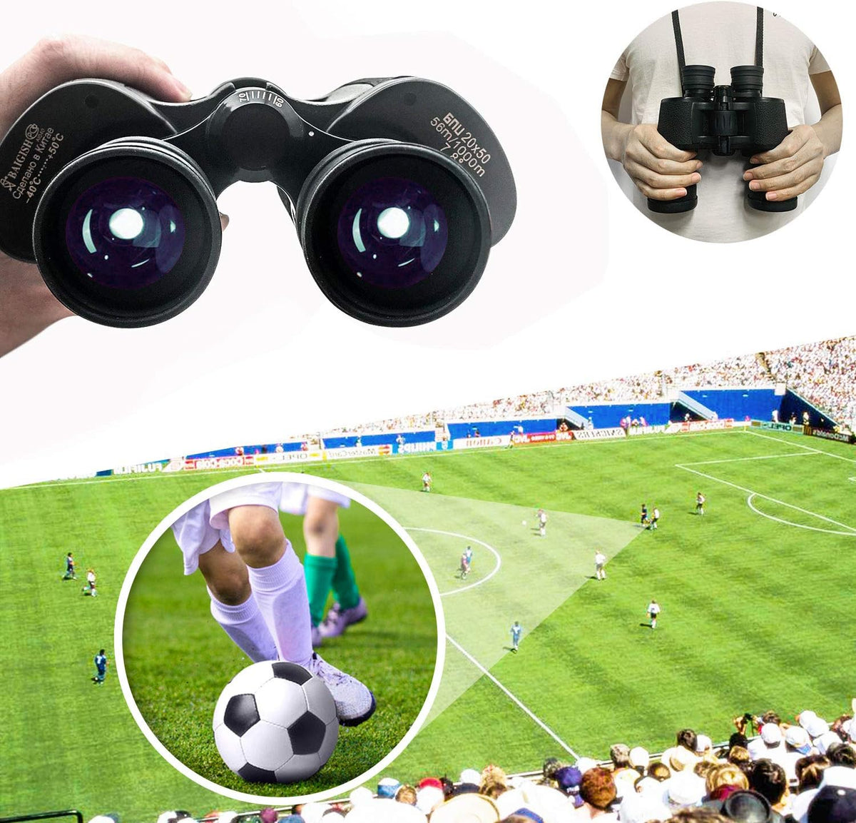20x50 Compact HD Waterproof Binoculars with Strap Carrying Bag H44642