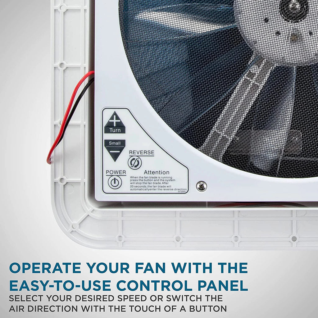 14” RV Roof Vent Fan with Light, Manual, White & Gray U1578