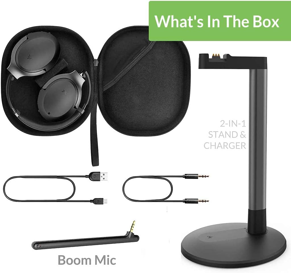 Wireless Noise Cancelling Headphones with Charging Dock Base, Bluetooth 5.0 Headset with Boom Mic M3272