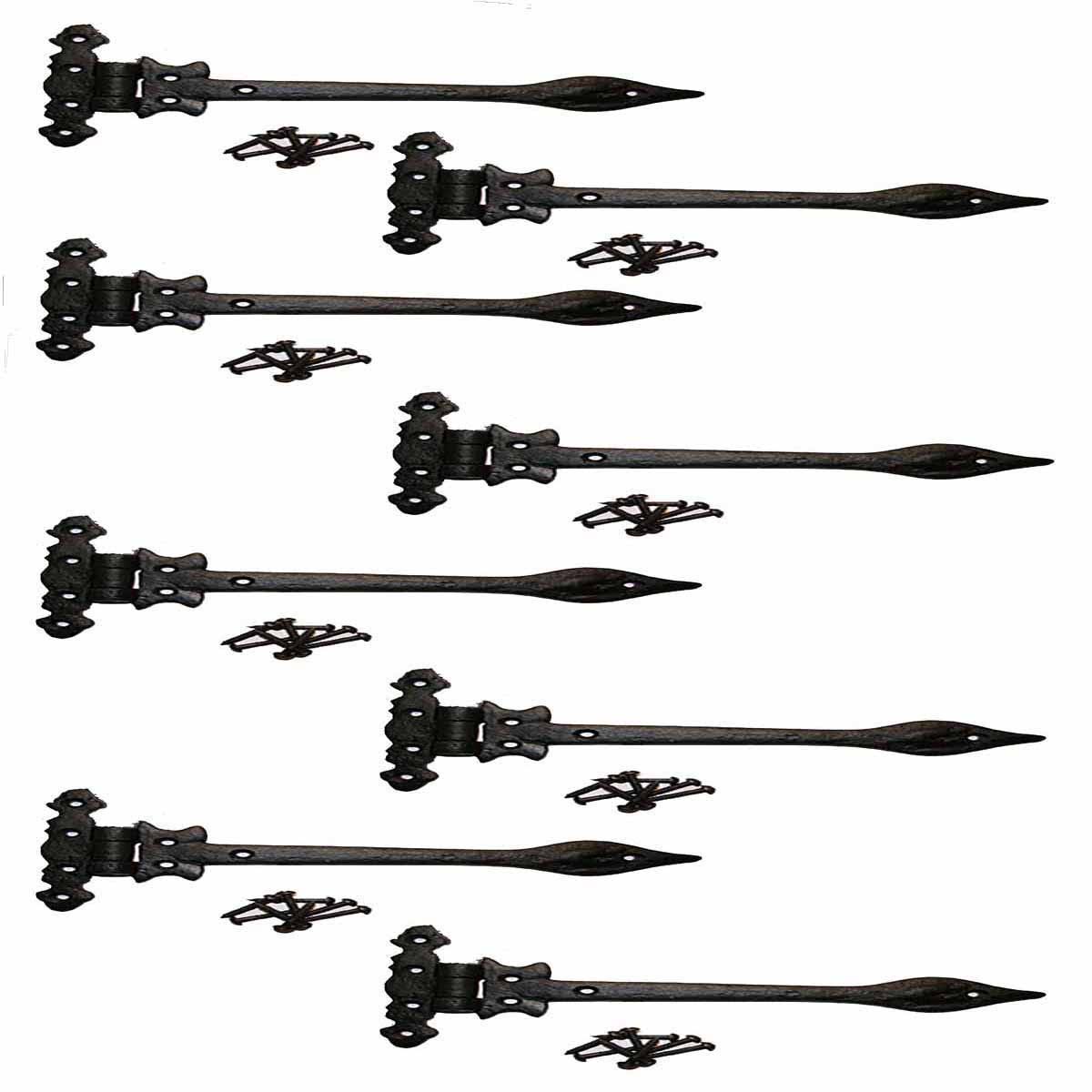 8 Strap Hinges Wrought Iron Spear Tip 11-3/4x22 Q140