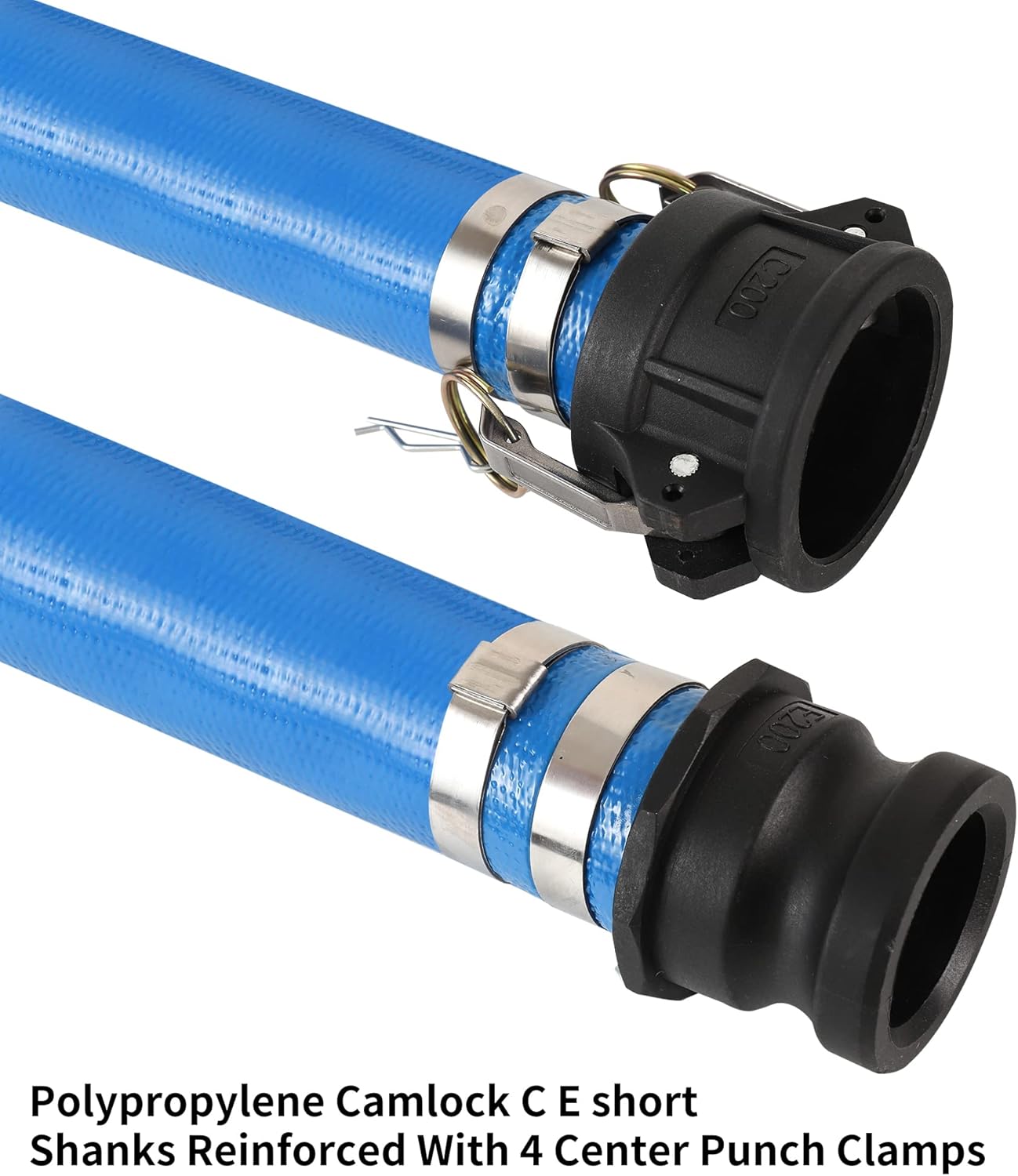1.5 x 100' Blue PVC Heavy Duty Discharge Hose with Camlock C and E Fittings C419