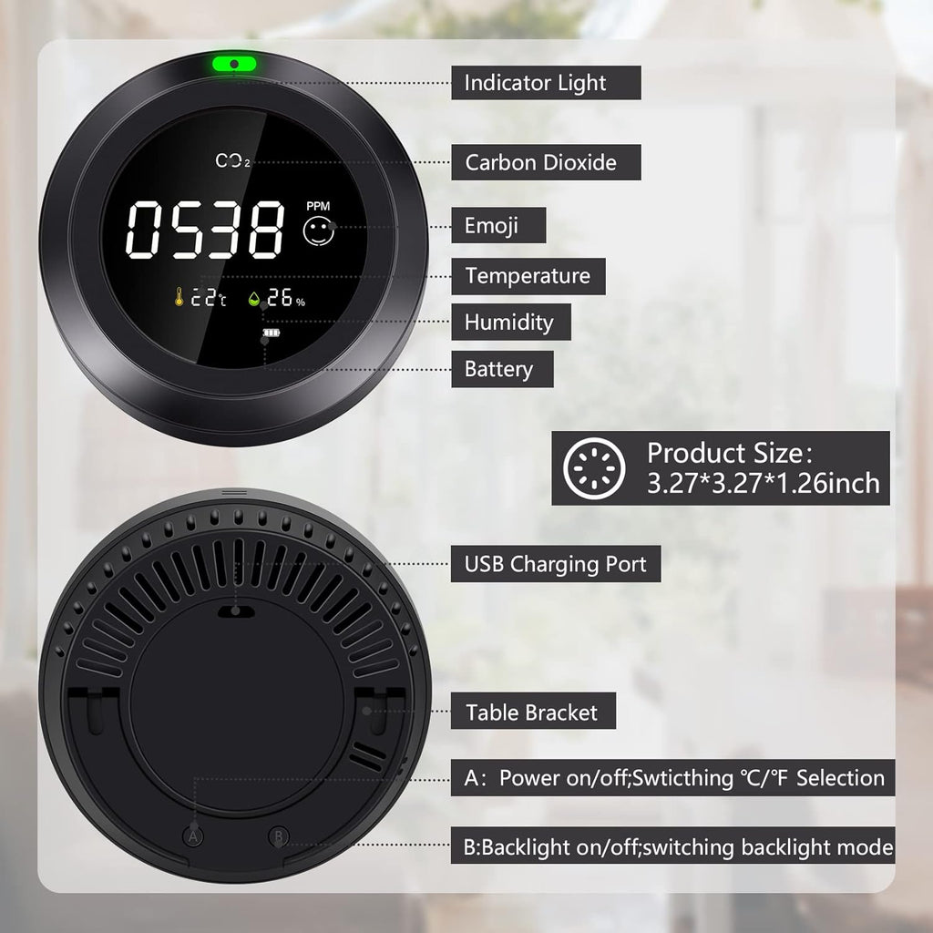 CO2 Monitor, 3 in 1 Carbon Dioxide Detector, Temperature, Humidity, Air Quality Monitor, Pack of 2 W83619