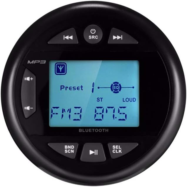 Round Waterproof Marine Radio 4 x 40 W Boat in Dash Gauge Stereo Receiver with Bluetooth, AM FM, 2.75 Inches Digital LCD, USB, AUX, RCA (White) Pack of 2 K9998