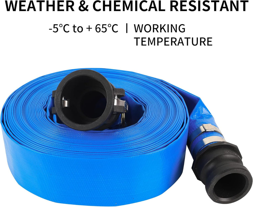 1.5 x 100' Blue PVC Heavy Duty Discharge Hose with Camlock C and E Fittings C419