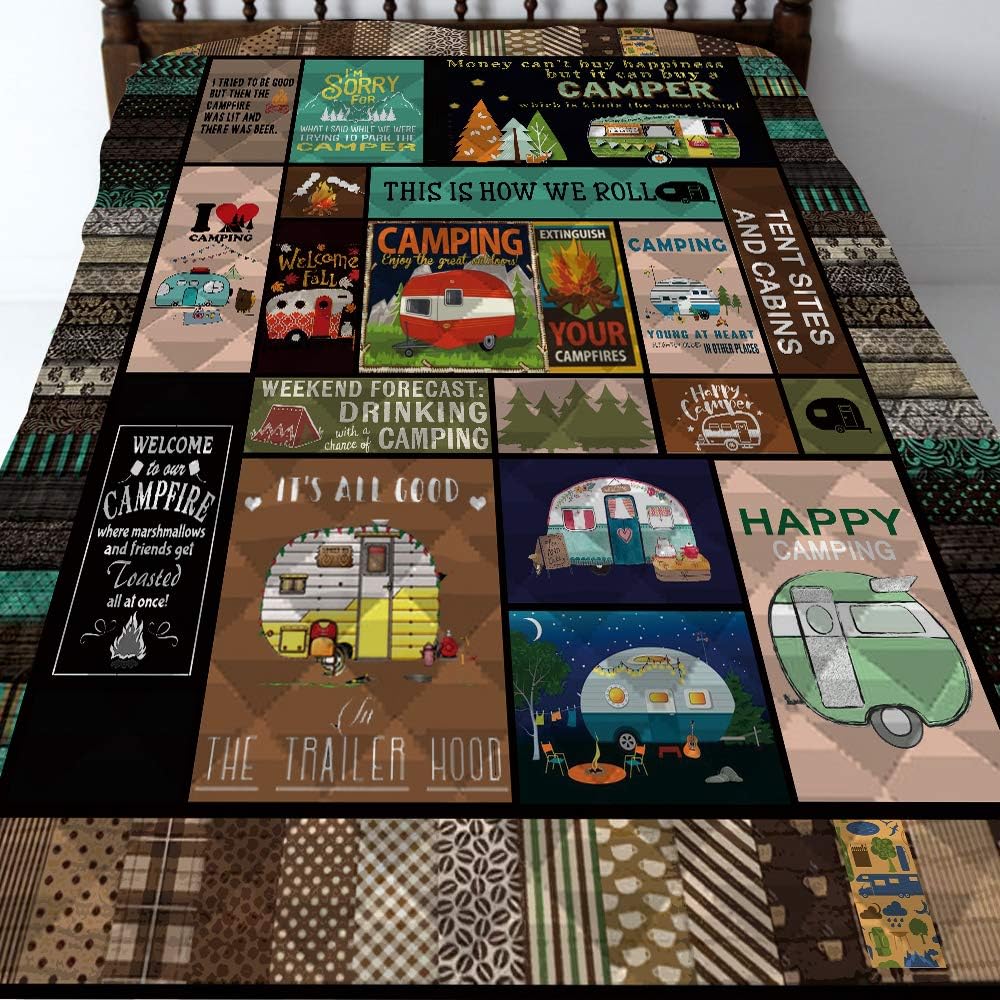 Quilted Camping Quilt Blanket for Bed Sofa (US Twin 59×80) T258