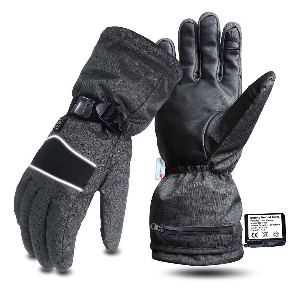 Heated 3M Thinsulate Thermal Winter Gloves with 2 Rechargeable Battery Grey Z3371