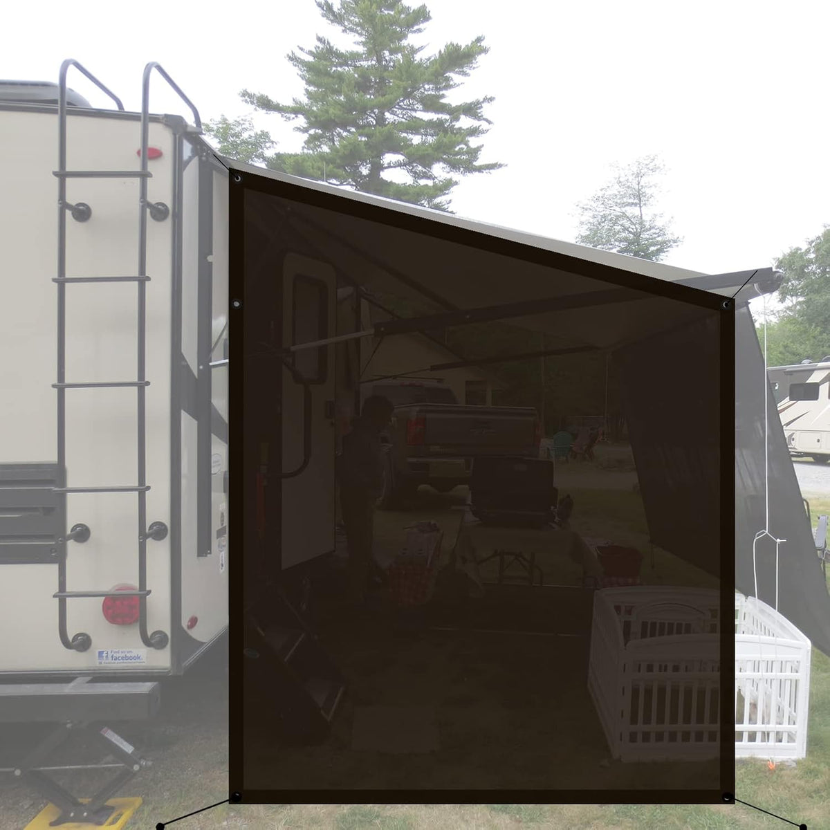Navy Blue Mesh RV Sun Shade Screen for Awning U773