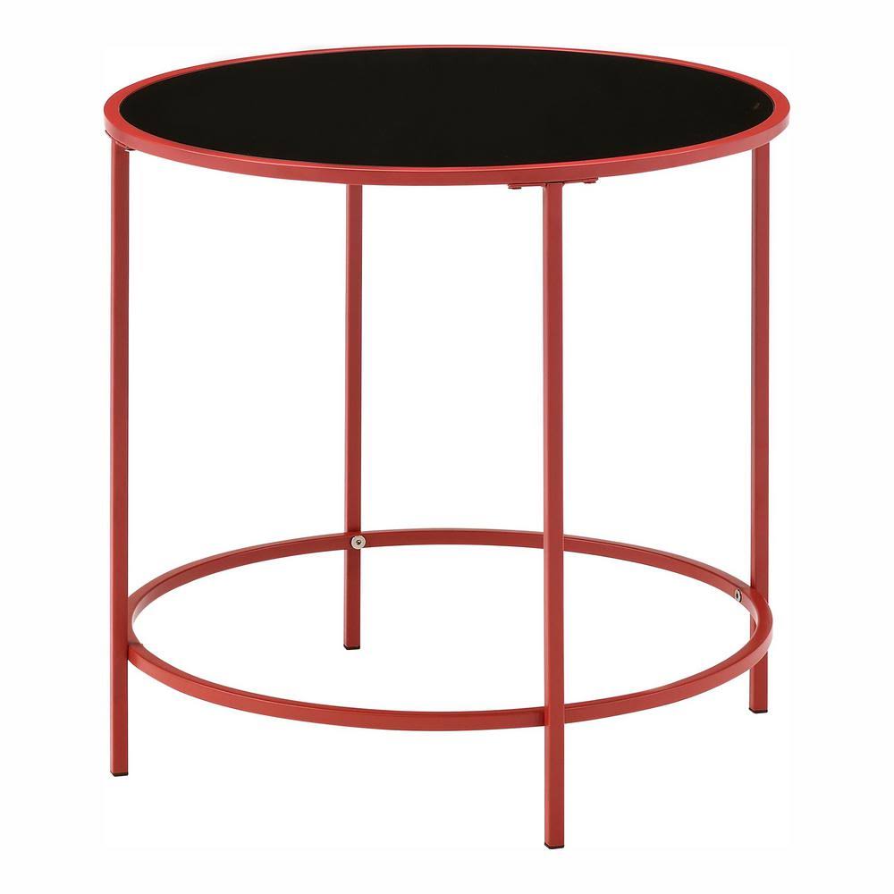Red Coating Round Glass Top End Table E368250