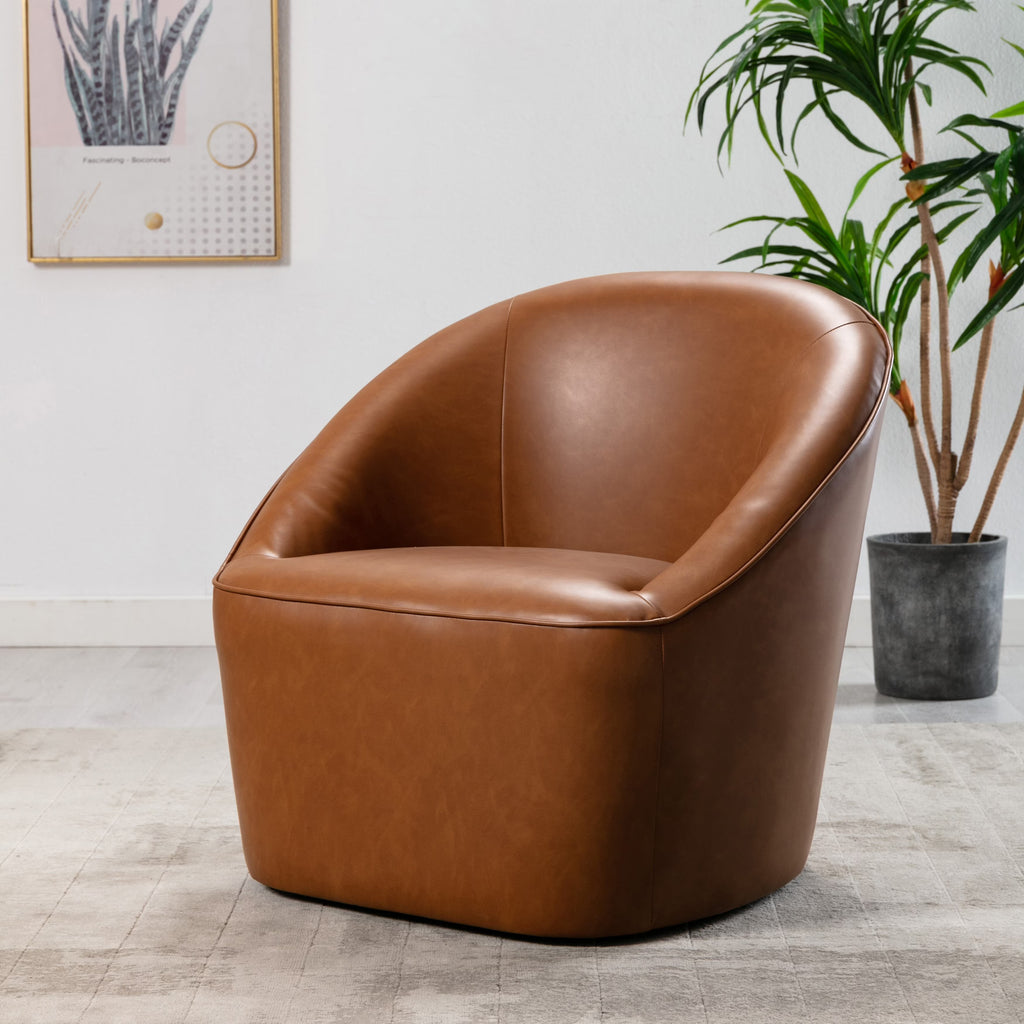 Camel Faux Leather Barrel Swivel Chair S910