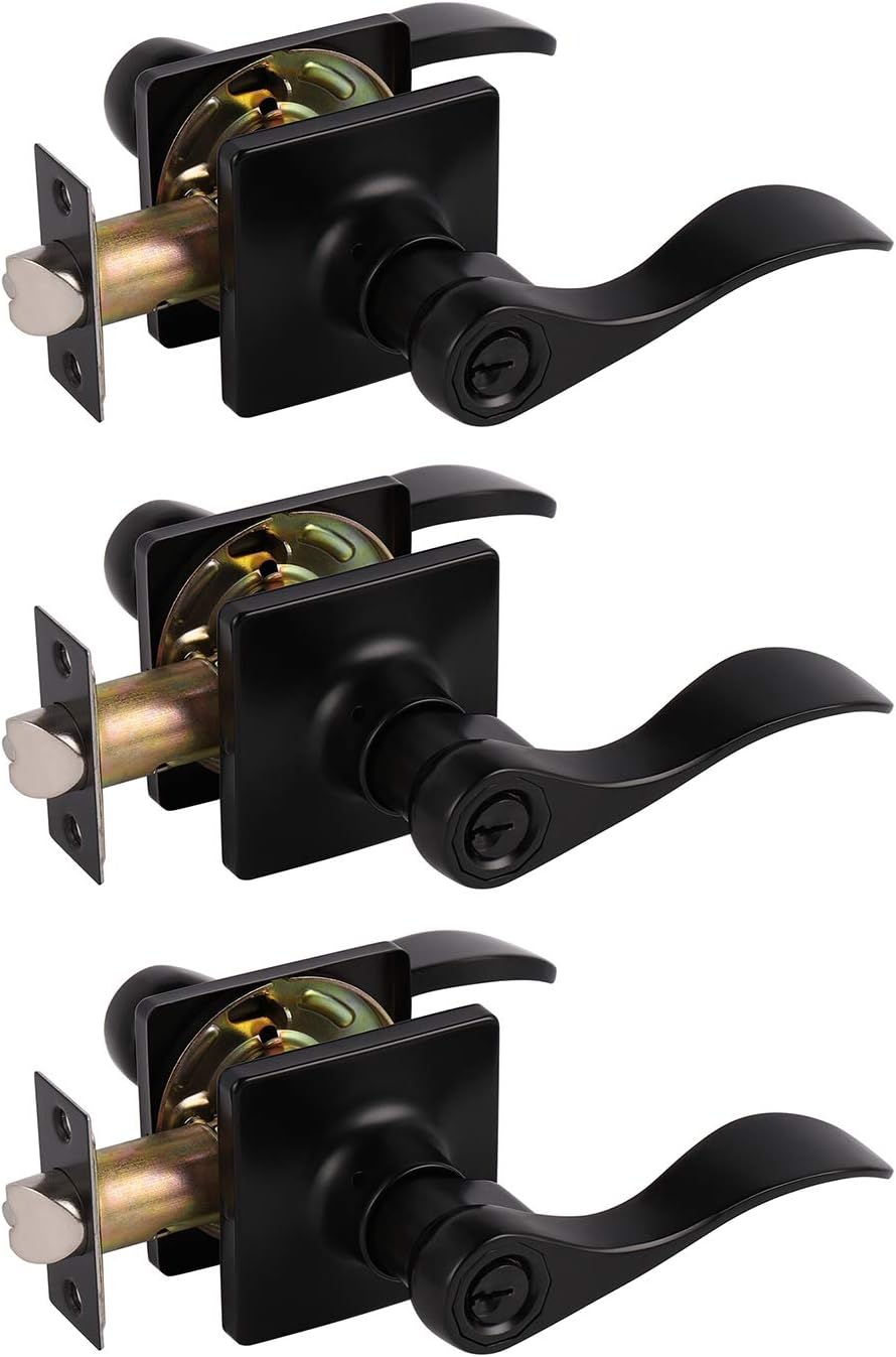 Black Keyless Privacy Door Lever Handles 5 Pack K14388