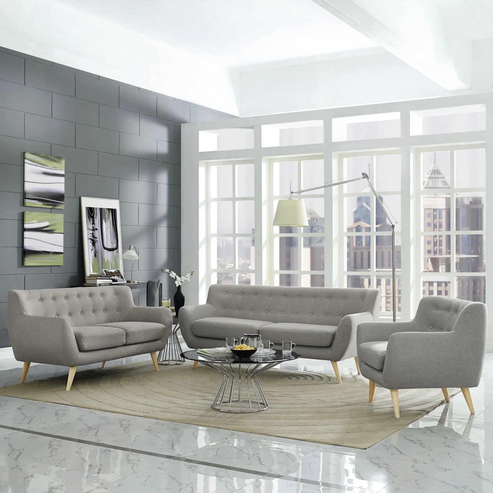 Grey Fabric Three PCS Living Room Set G147790