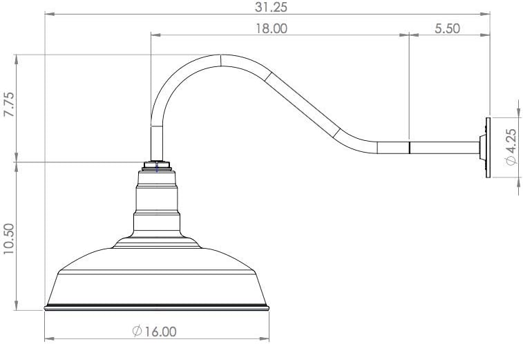 Matte Black Steel Gooseneck Barn Light with Wire Guard A225